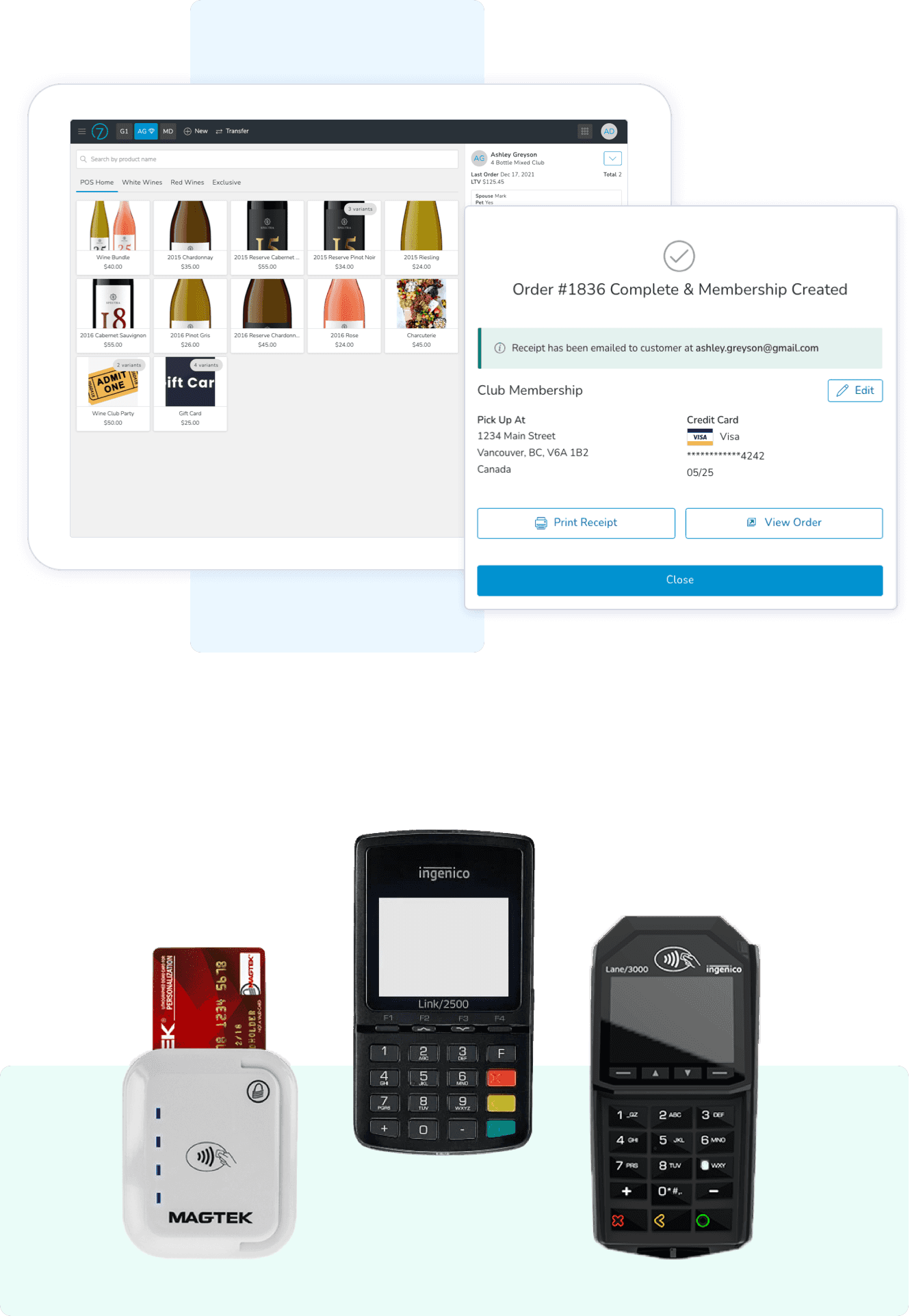 Various POS devices available in the tasting room.